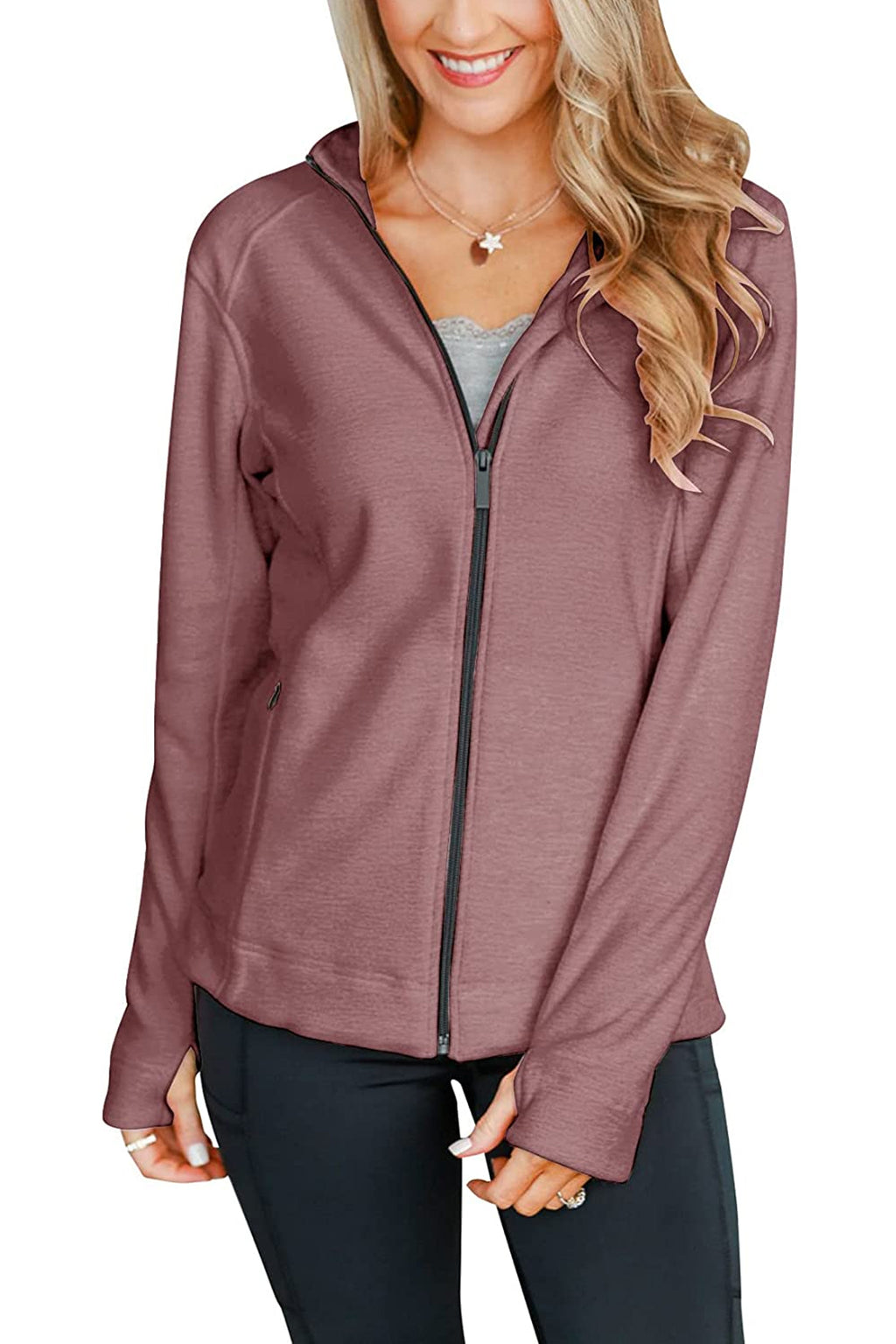 Bingerlily Women's Wine Red Zip Athletic Jacket