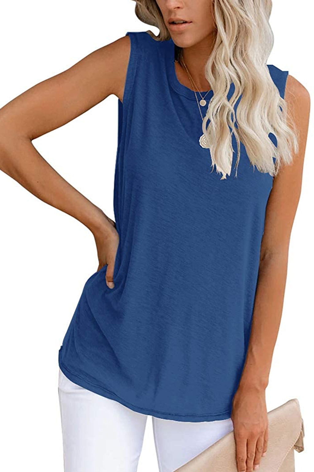Bingerlily Women's Blue Sleeveless Flowy Tank Top