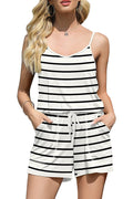 Bingerlily Women Stripe White Spaghetti Strap Romper