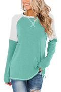 Bingerlily Women Green White Long Sleeve Tunic Top