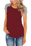 Bingerlily Wine Red Short Sleeve Stripe Tops
