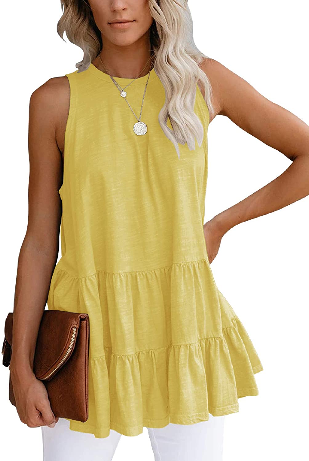 Bingerlily Women's Yellow Flowy Tank Top