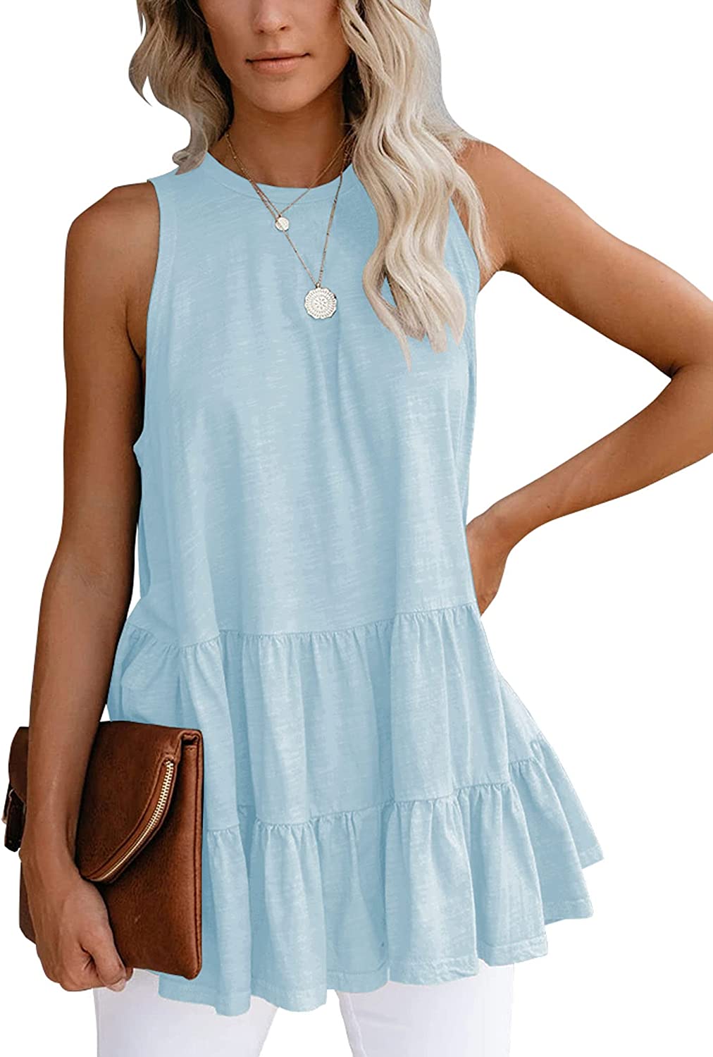 Bingerlily Women's Light Blue Flowy Tank Top