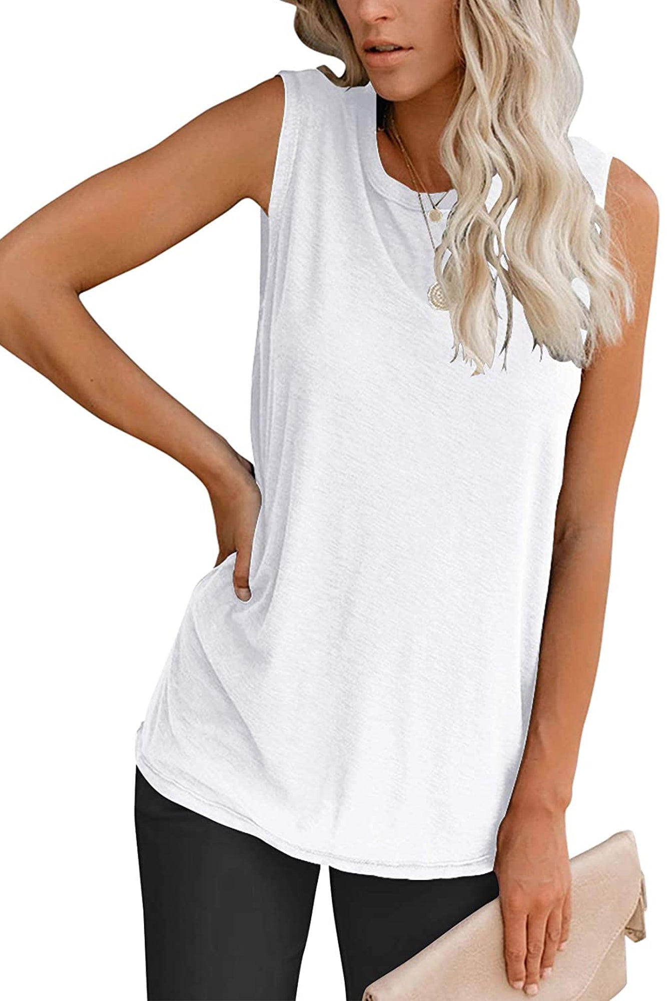 Bingerlily Women's White Sleeveless Flowy Tank Top