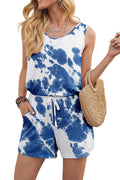 Bingerlily Women Tie Dye Blue Sleeveless Romper