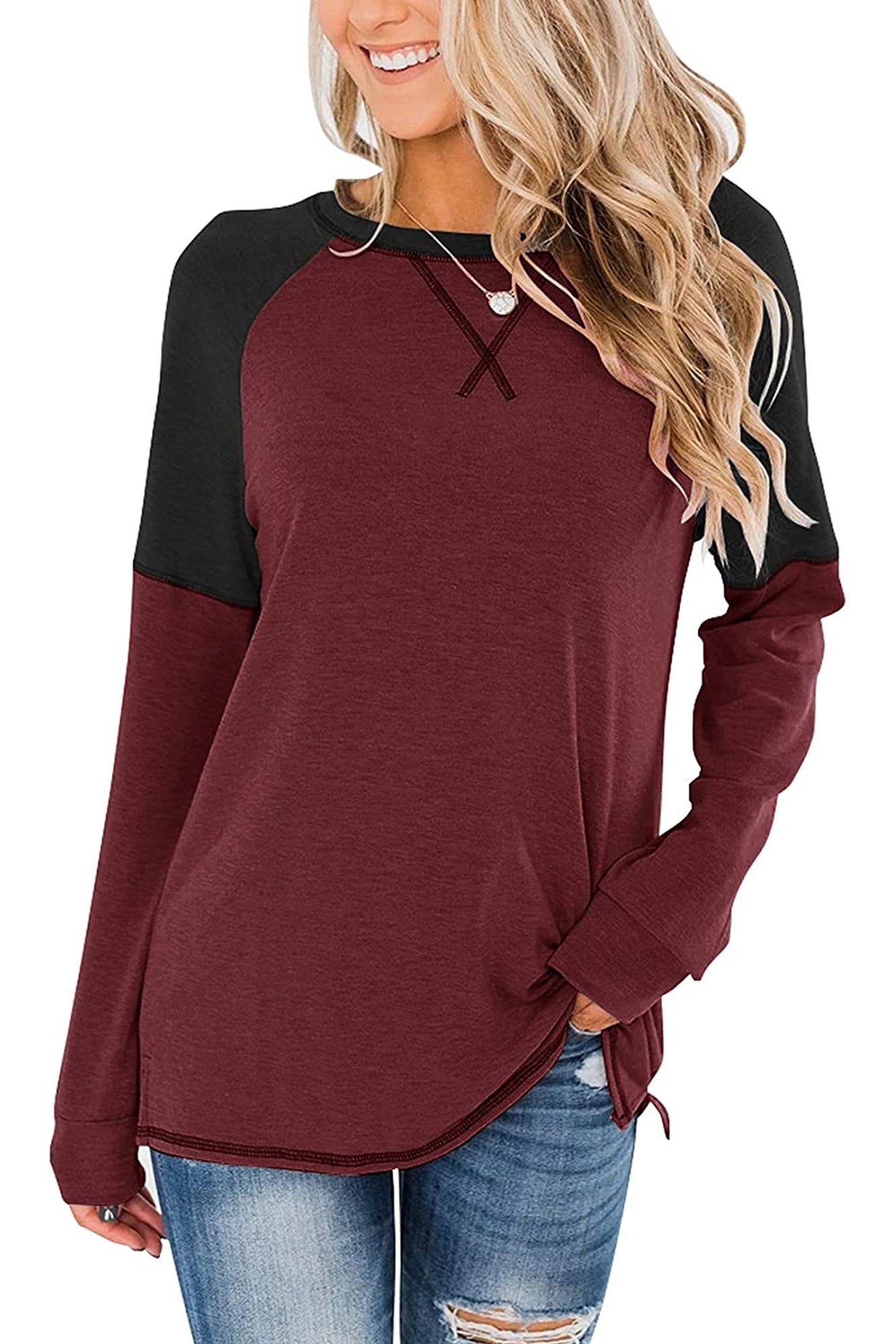 Bingerlily Women Wine Black Long Sleeve Tunic Top