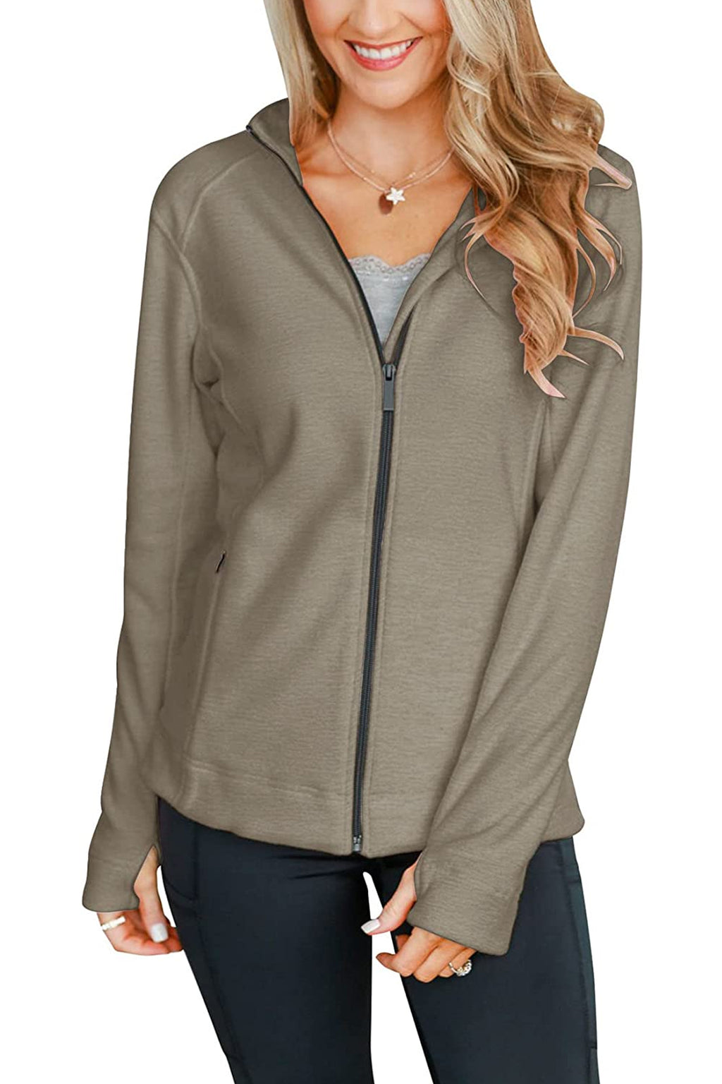 Bingerlily Women's Brown Zip Athletic Jacket