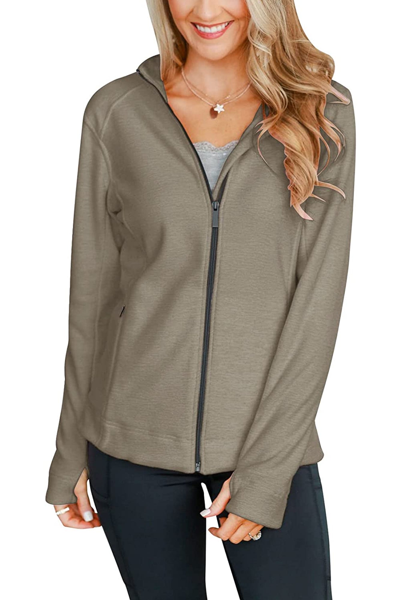 Bingerlily Women's Brown Zip Athletic Jacket