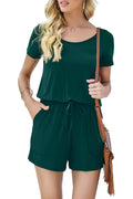 Bingerlily Women Dark Green Short Sleeve Romper