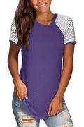 Bingerlily Purple Short Sleeve Stripe Tops