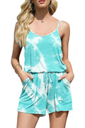 Bingerlily Women Tie Dye Light Blue Spaghetti Strap Romper
