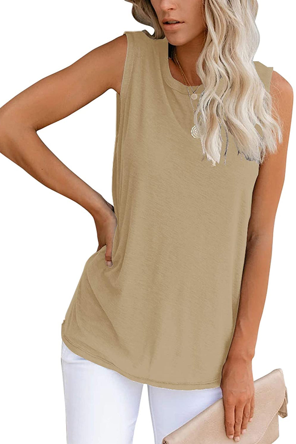 Bingerlily Women's Khaki Sleeveless Flowy Tank Top