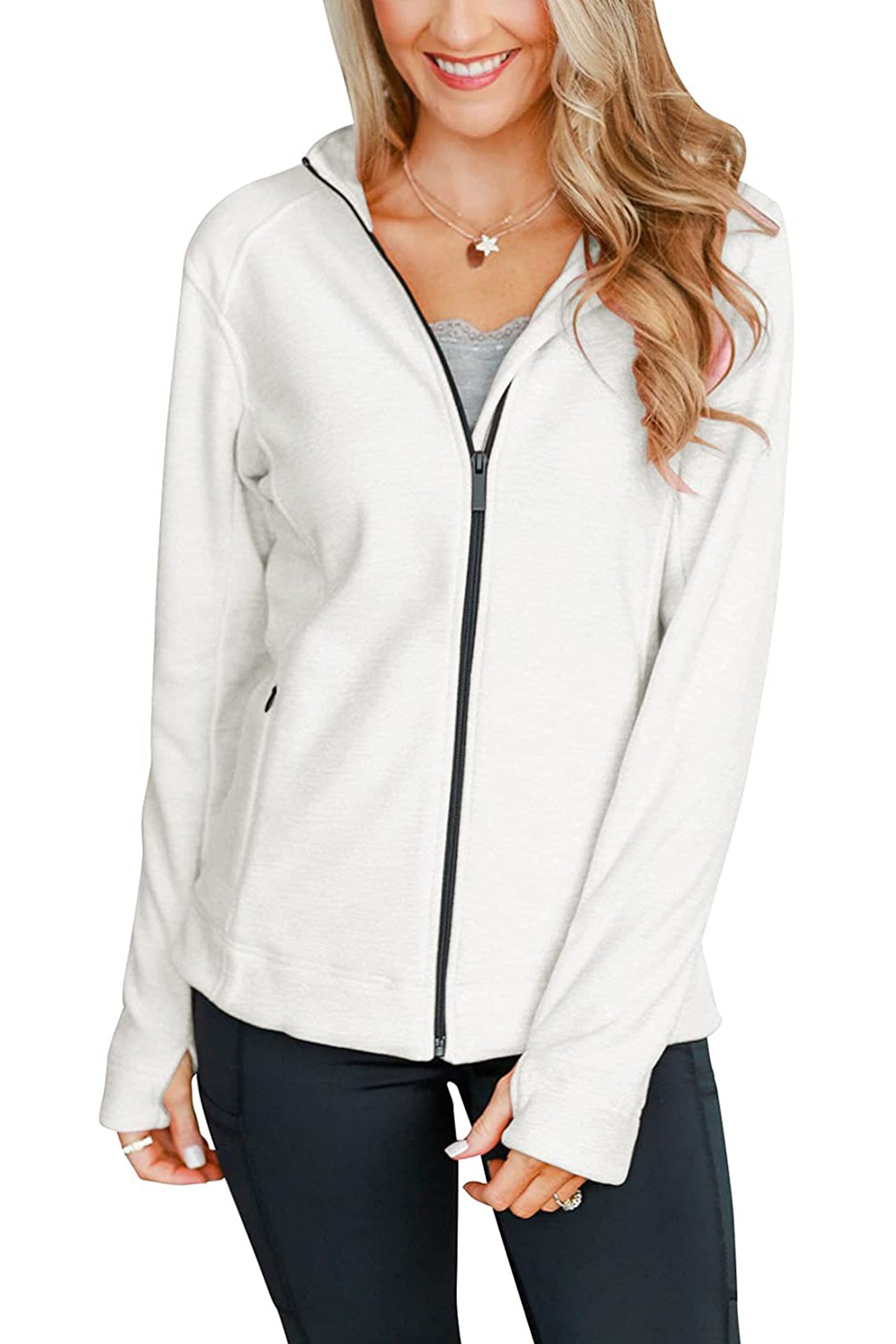 Bingerlily Women's White Zip Athletic Jacket