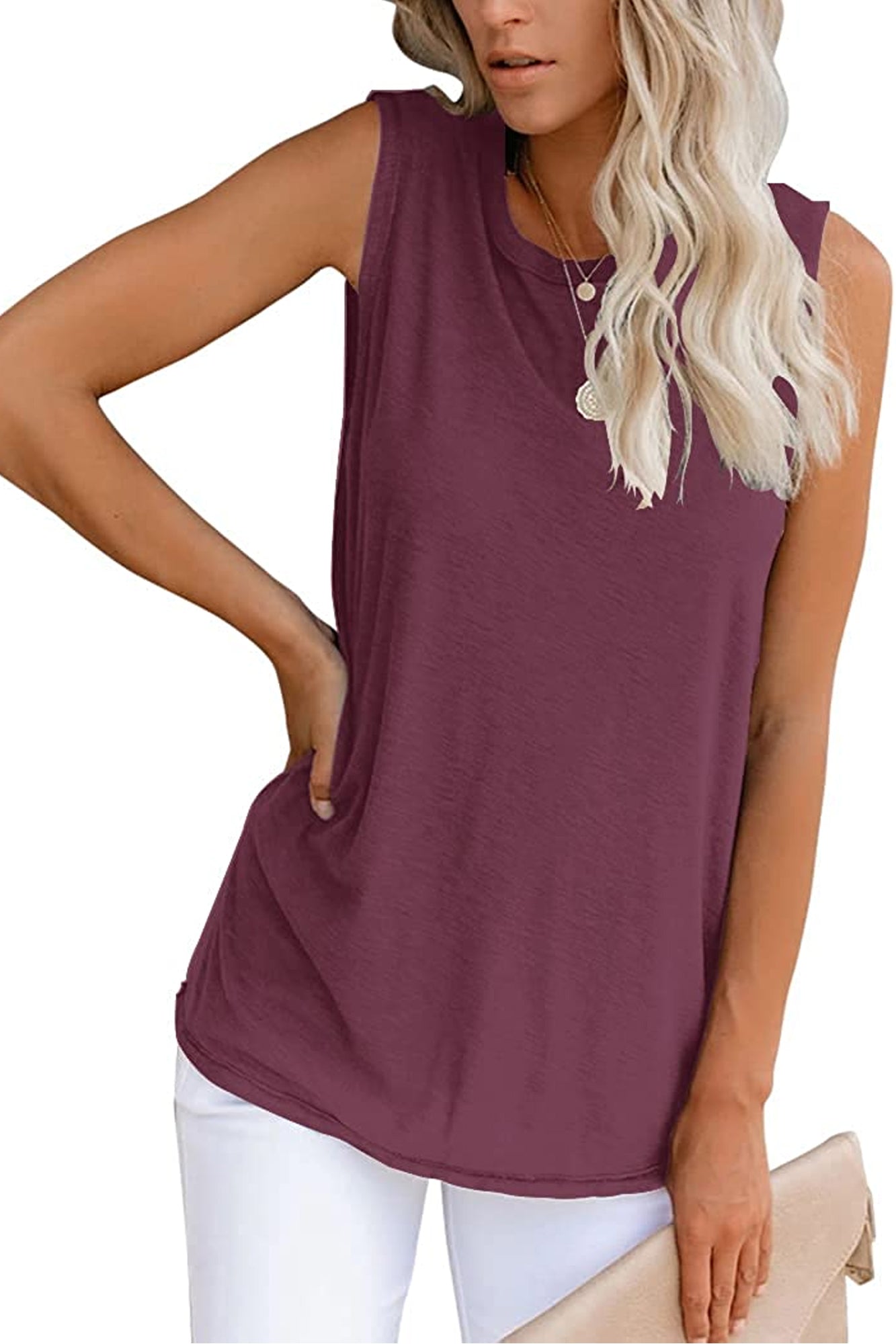 Bingerlily Women's Wine Red Sleeveless Flowy Tank Top