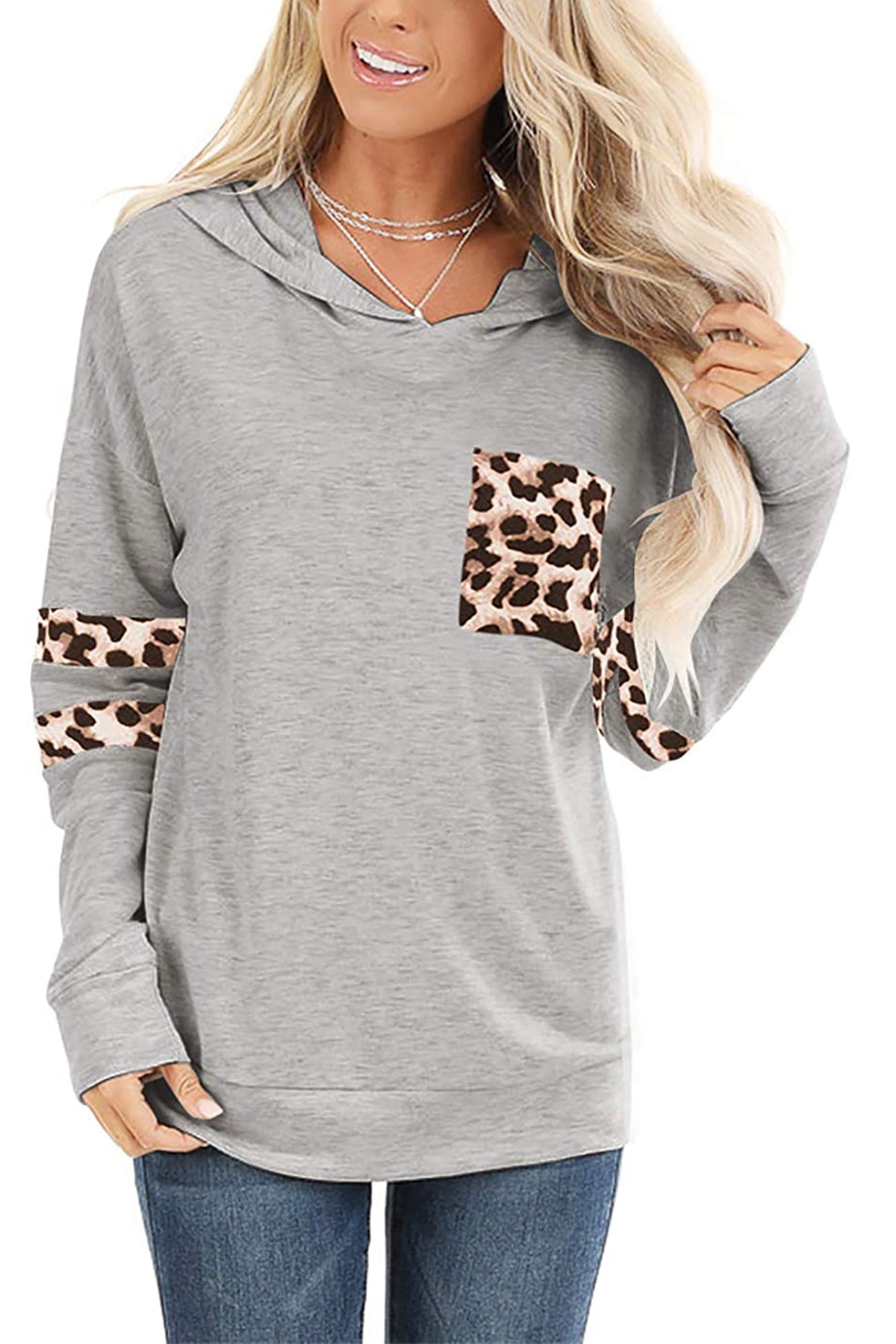 Bingerlily Women's Light Gray Pullover Sweatshirt