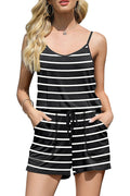 Bingerlily Women Stripe Black Spaghetti Strap Romper