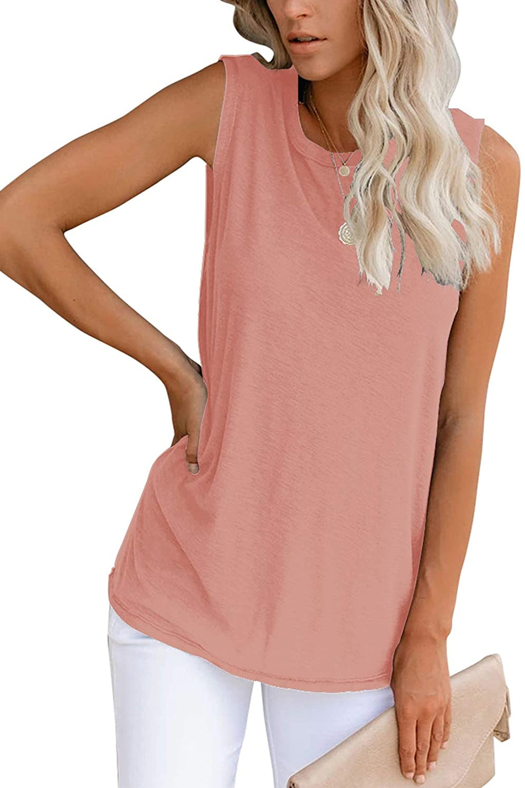 Bingerlily Women's Deep Peach Sleeveless Flowy Tank Top