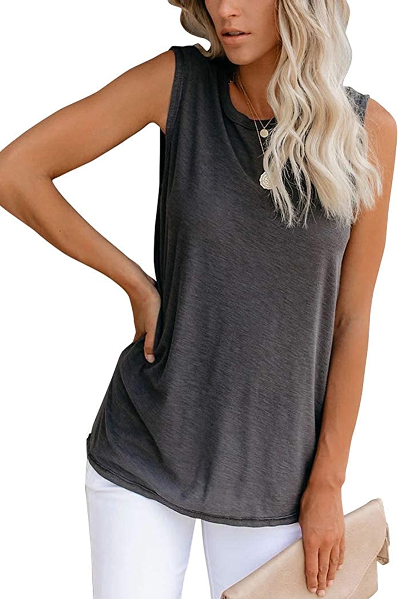 Bingerlily Women's Charcoal Sleeveless Flowy Tank Top