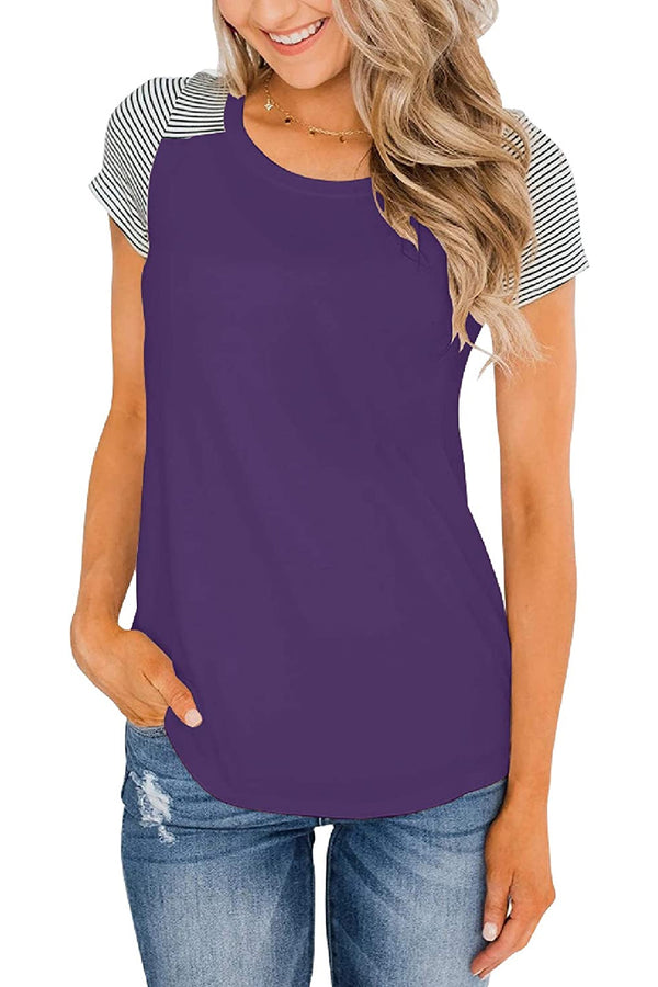 Bingerlily Purple Short Sleeve Stripe Tops