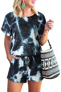 Bingerlily Women Blue Tie Dye Short Sleeve Romper