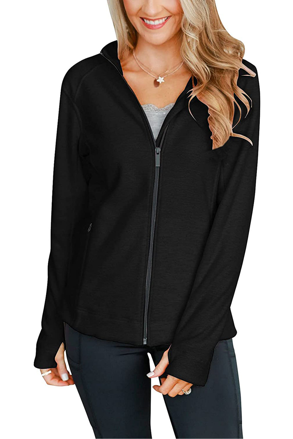 Bingerlily Women's Black Zip Athletic Jacket
