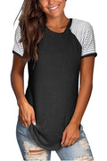 Bingerlily Black Short Sleeve Stripe Tops