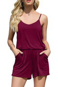 Bingerlily Women Wine Red Spaghetti Strap Romper