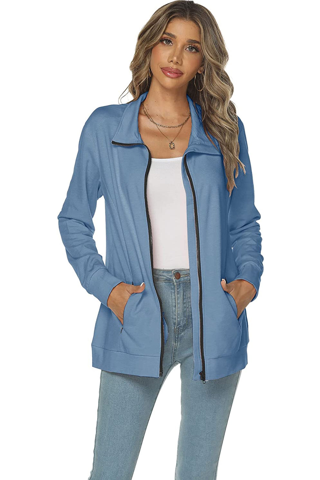 Bingerlily Women's Blue Zip Athletic Jacket