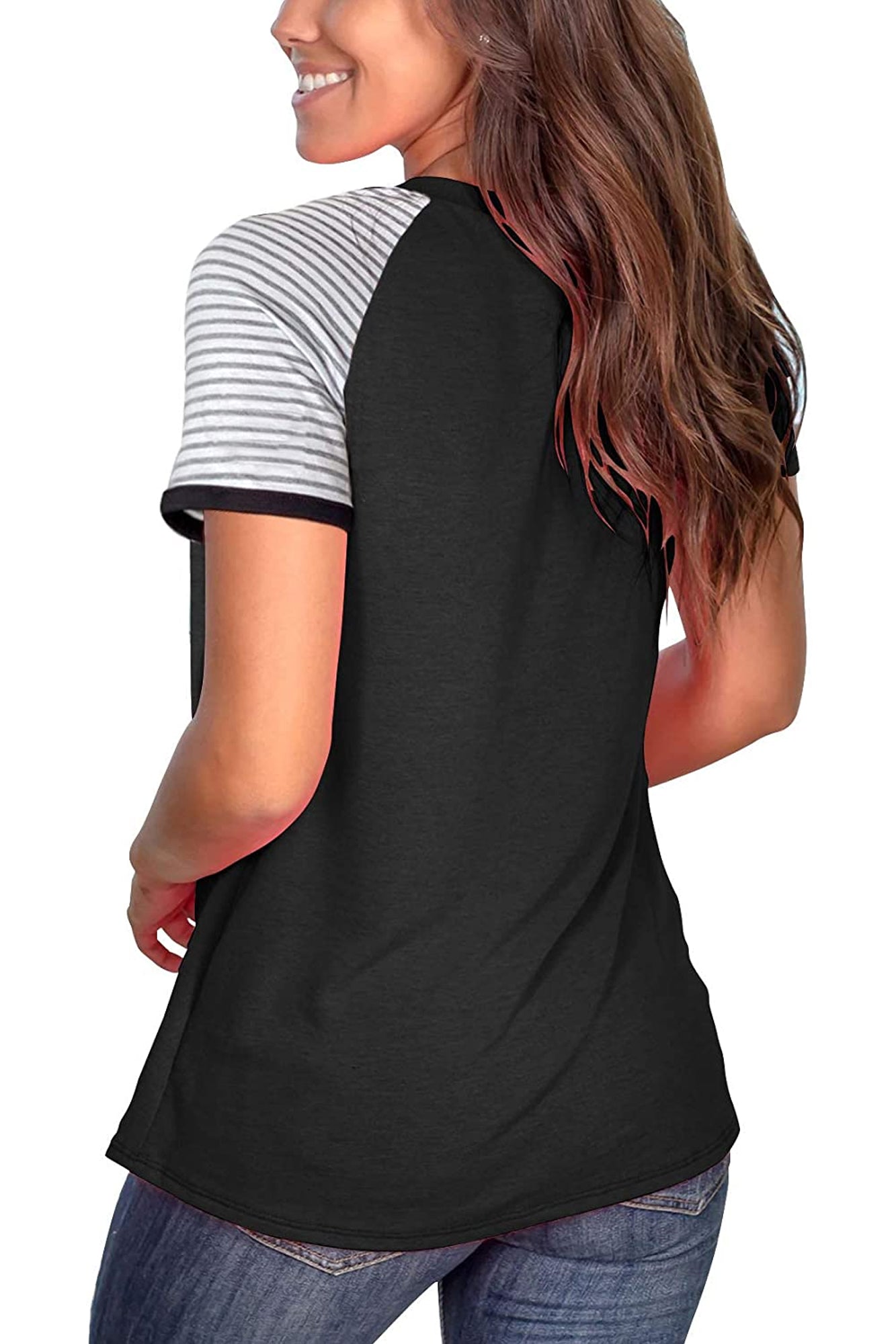 Bingerlily Black Short Sleeve Stripe Tops