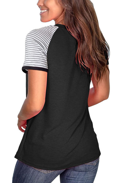 Bingerlily Black Short Sleeve Stripe Tops