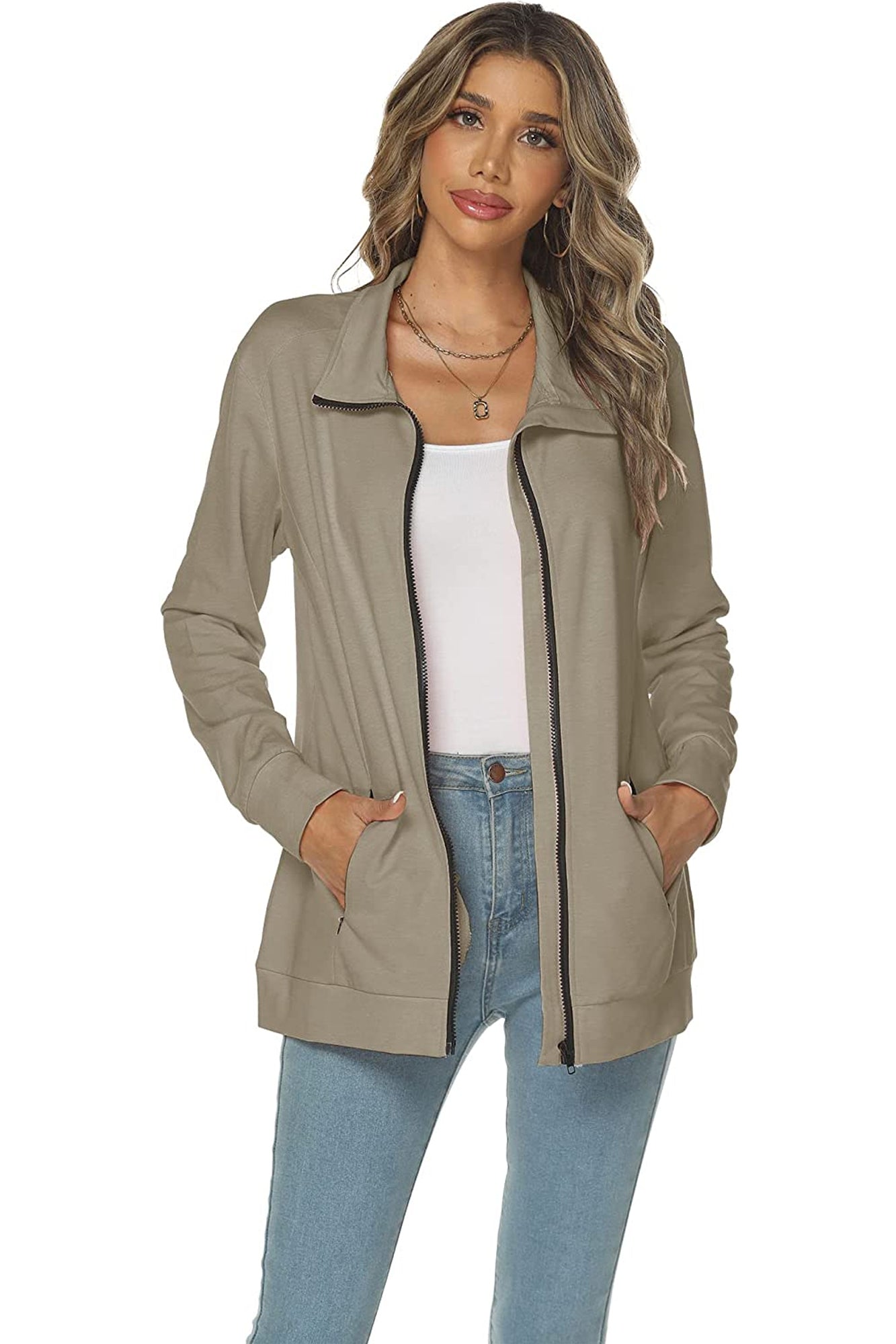 Bingerlily Women's Brown Zip Athletic Jacket