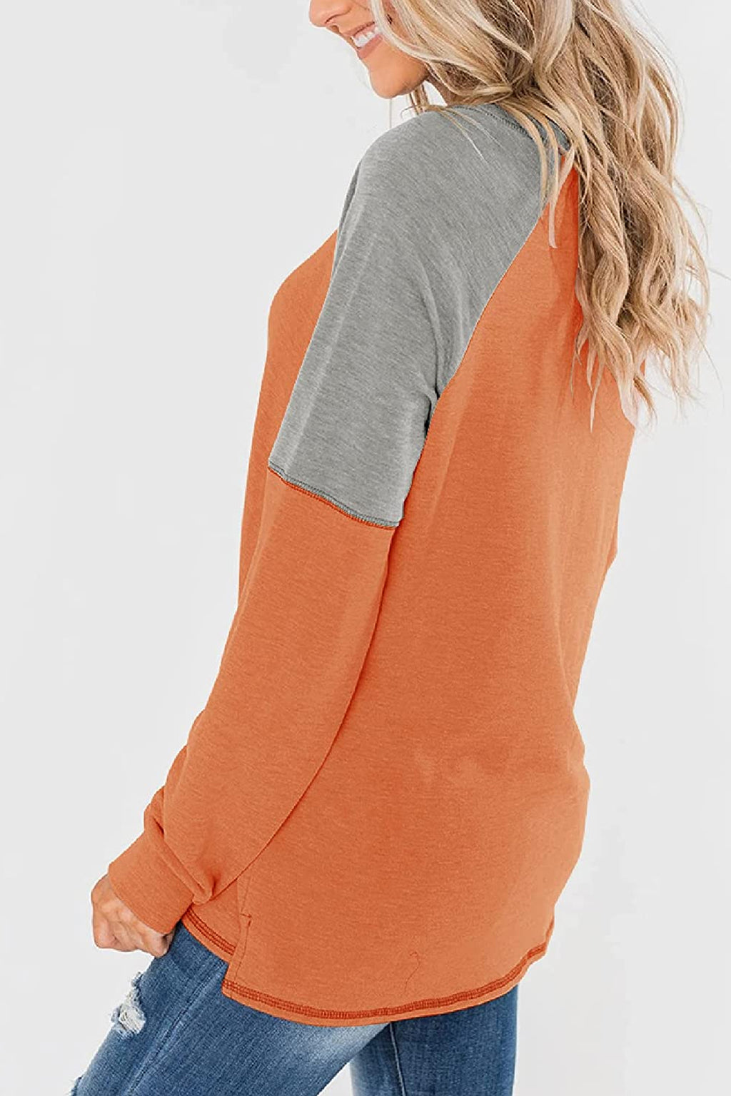 Bingerlily Women Orange Grey Long Sleeve Tunic Top
