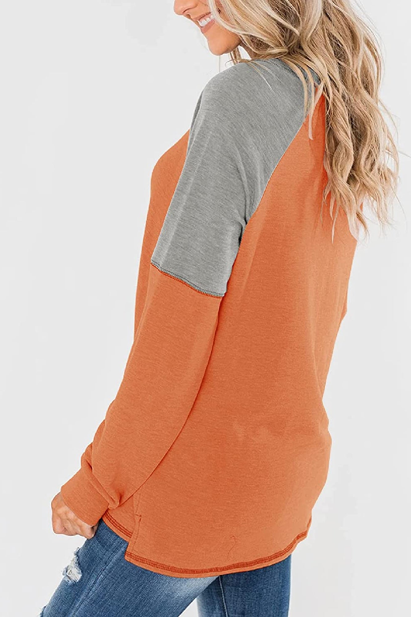 Bingerlily Women Orange Grey Long Sleeve Tunic Top