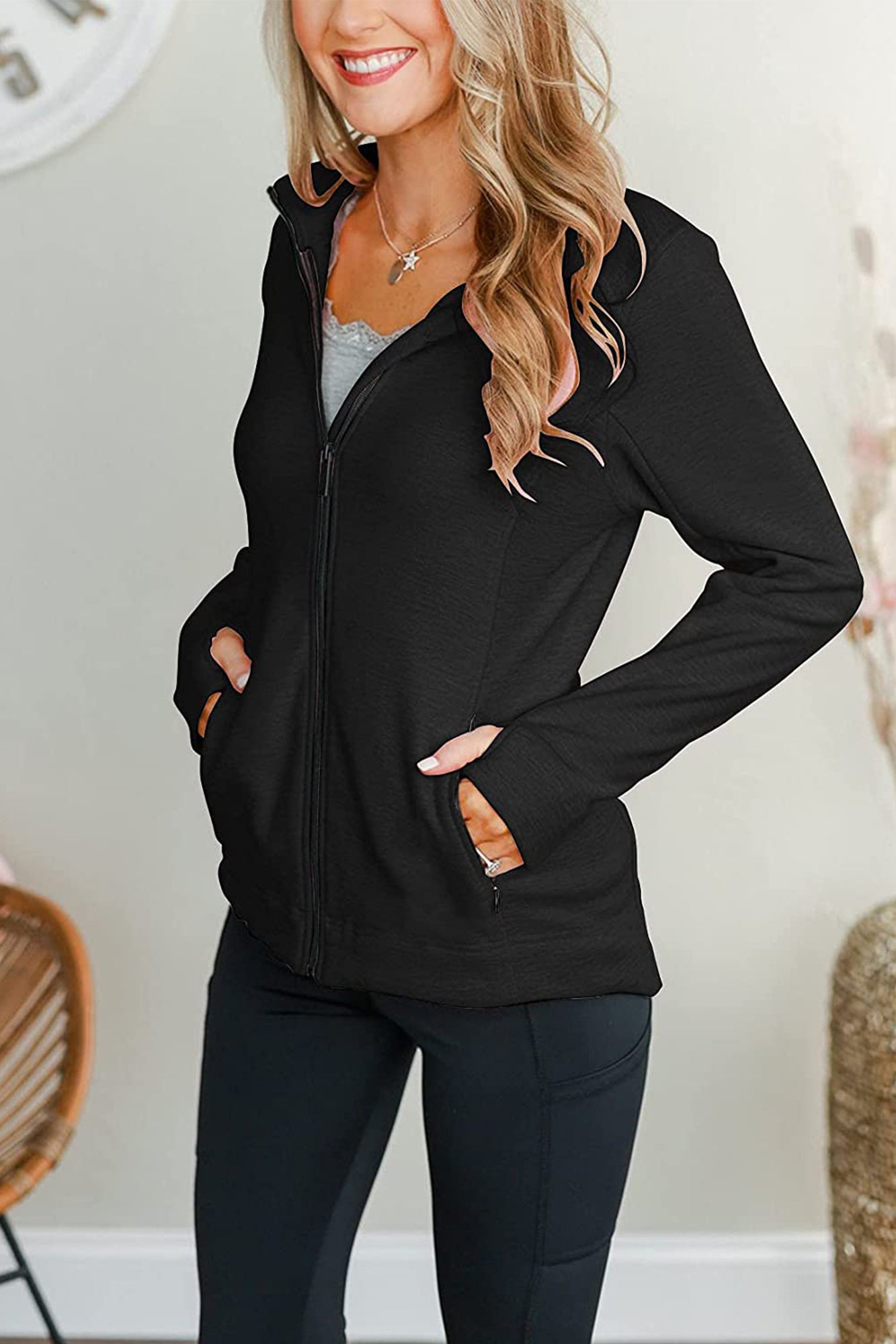 Bingerlily Women's Black Zip Athletic Jacket