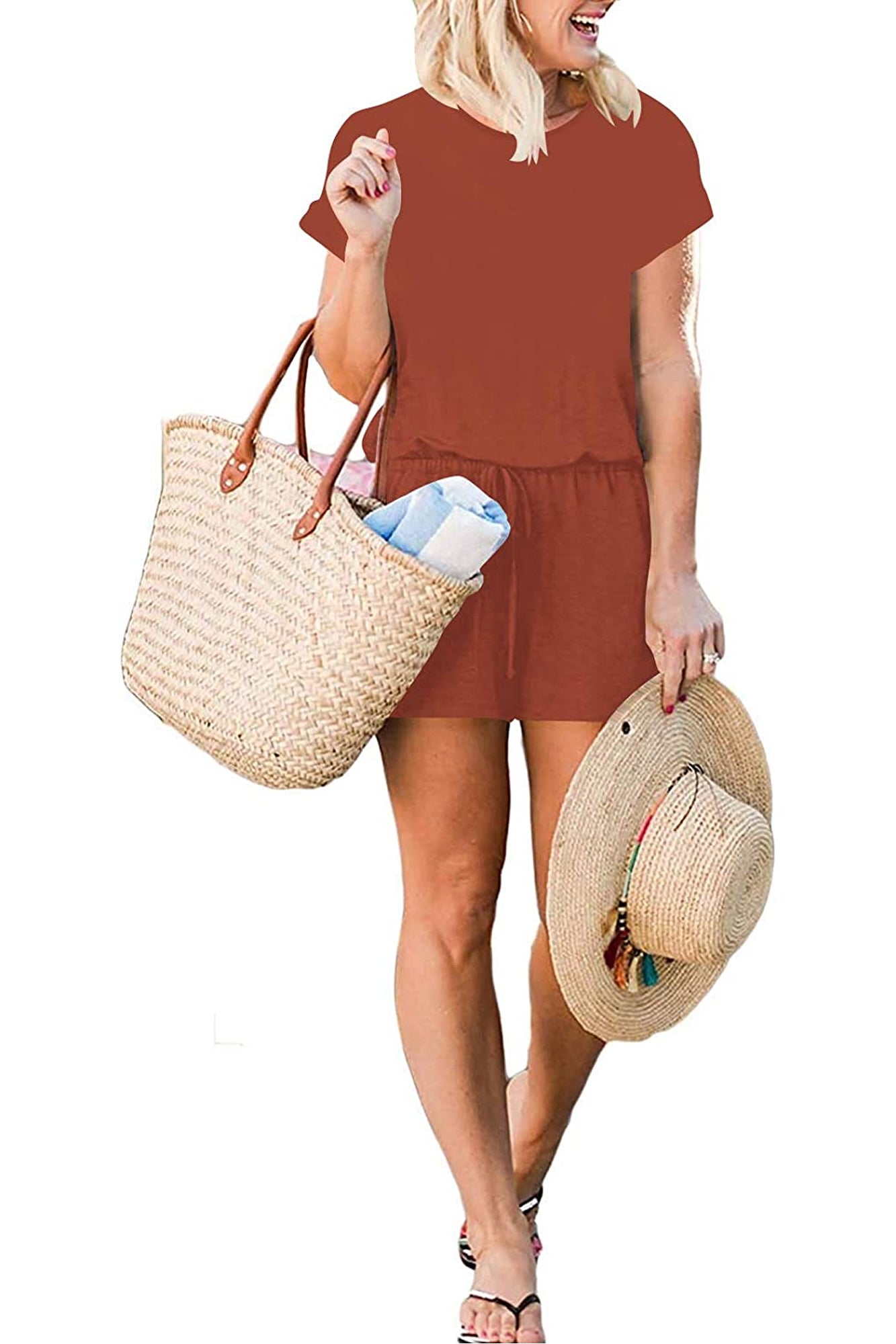 Bingerlily Women Orange Short Sleeve Romper