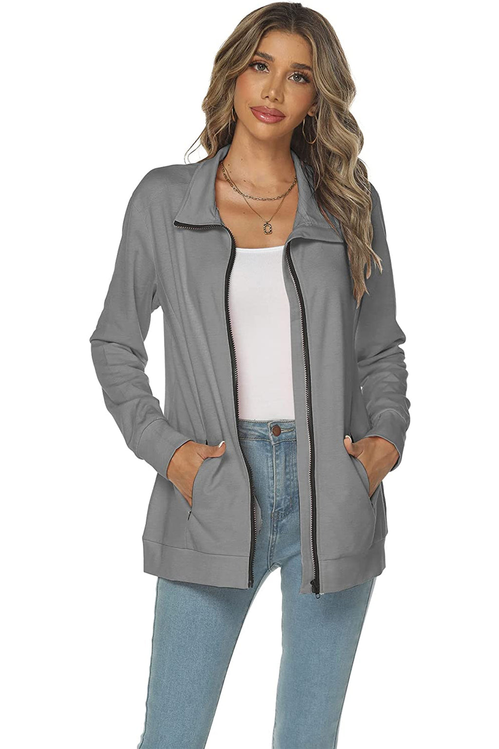 Bingerlily Women's Gray Zip Athletic Jacket