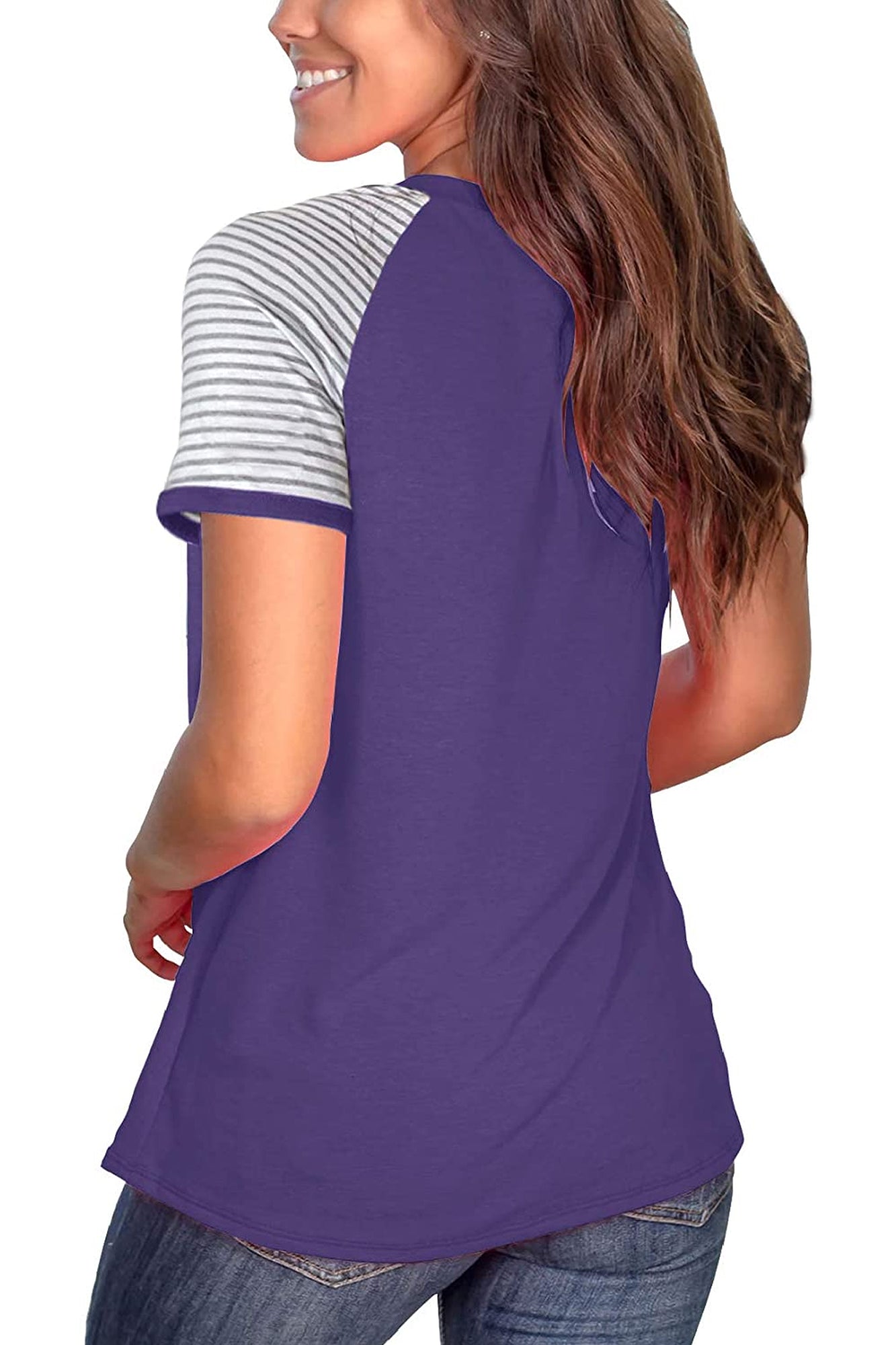 Bingerlily Purple Short Sleeve Stripe Tops
