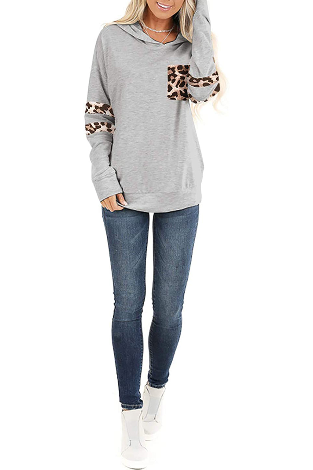 Bingerlily Women's Light Gray Pullover Sweatshirt