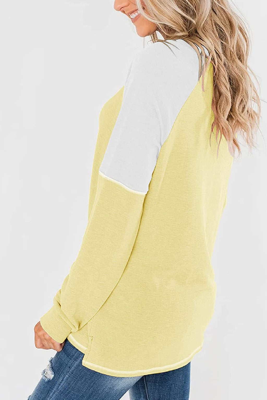 Bingerlily Women Yellow White Long Sleeve Tunic Top