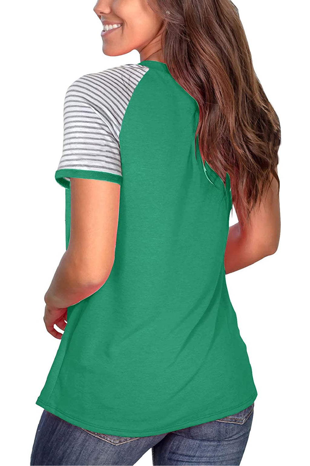 Bingerlily Green Short Sleeve Stripe Tops