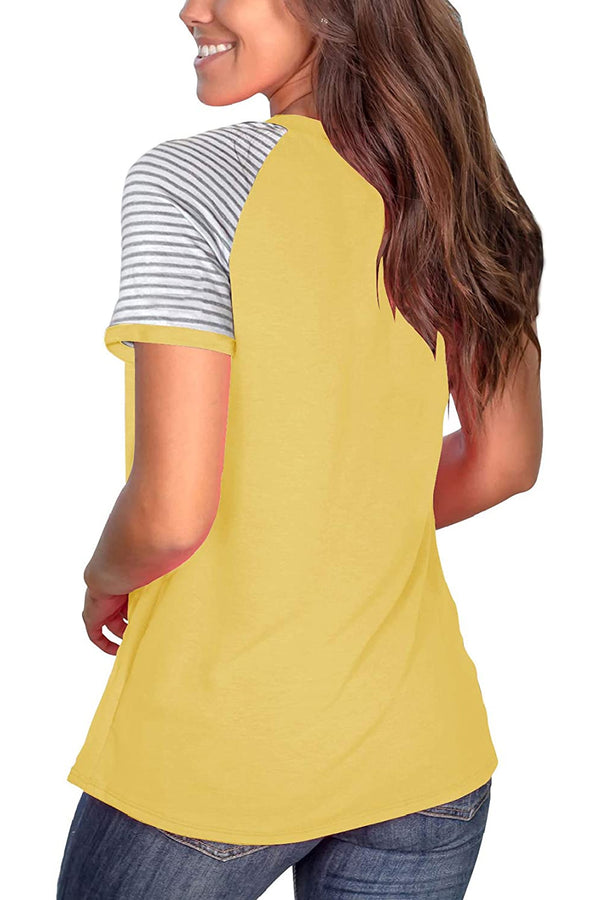 Bingerlily Yellow Short Sleeve Stripe Tops