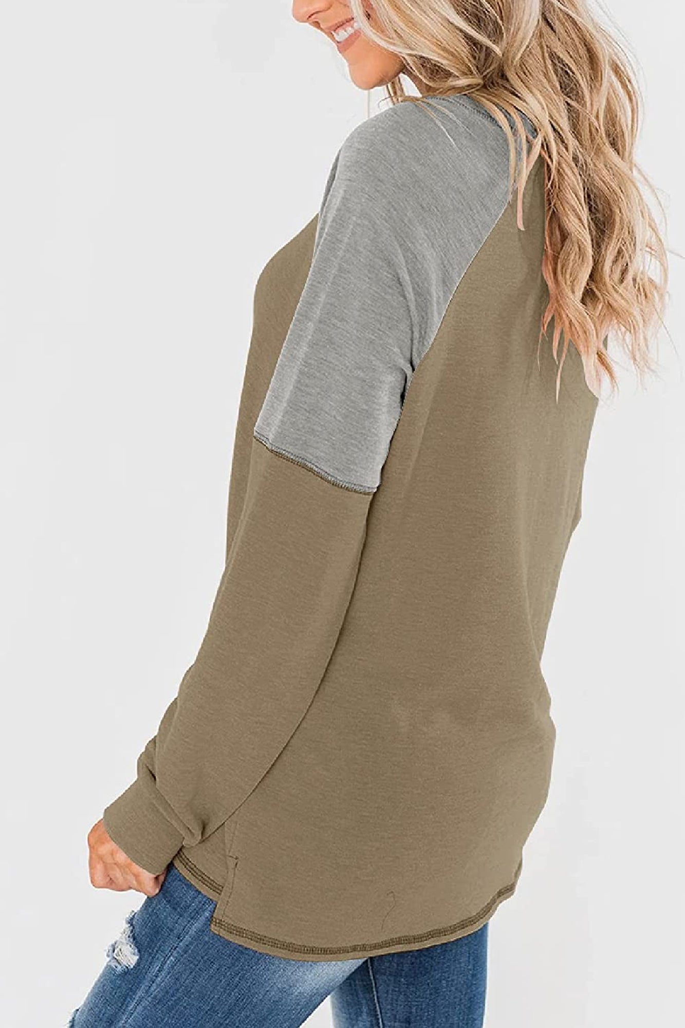 Bingerlily Women Brown Grey Long Sleeve Tunic Top