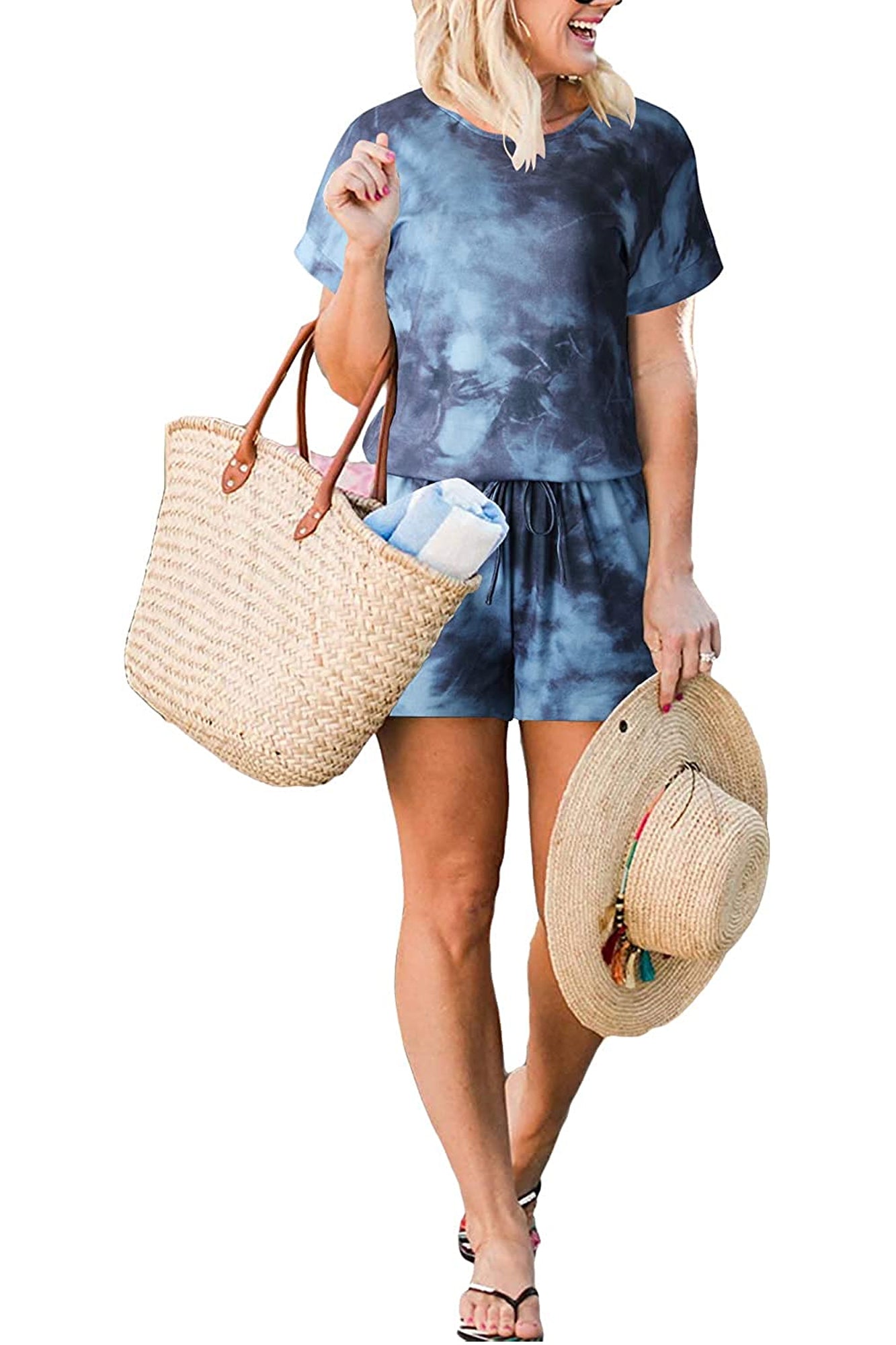 Bingerlily Women Tie Dye Space Short Sleeve Romper