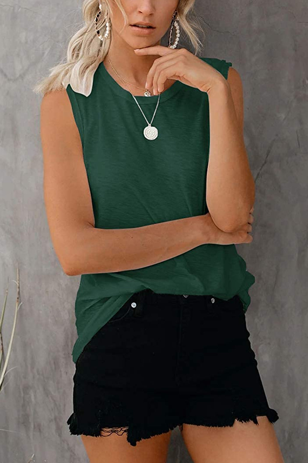 Bingerlily Women's Green Sleeveless Flowy Tank Top