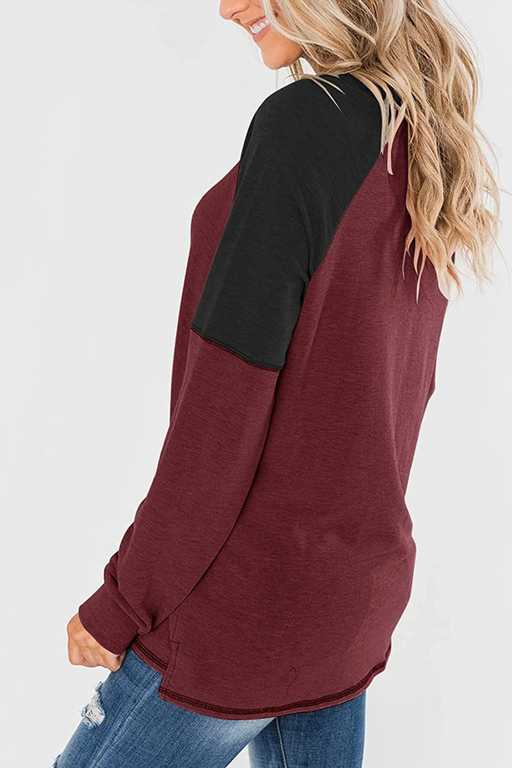 Bingerlily Women Wine Black Long Sleeve Tunic Top