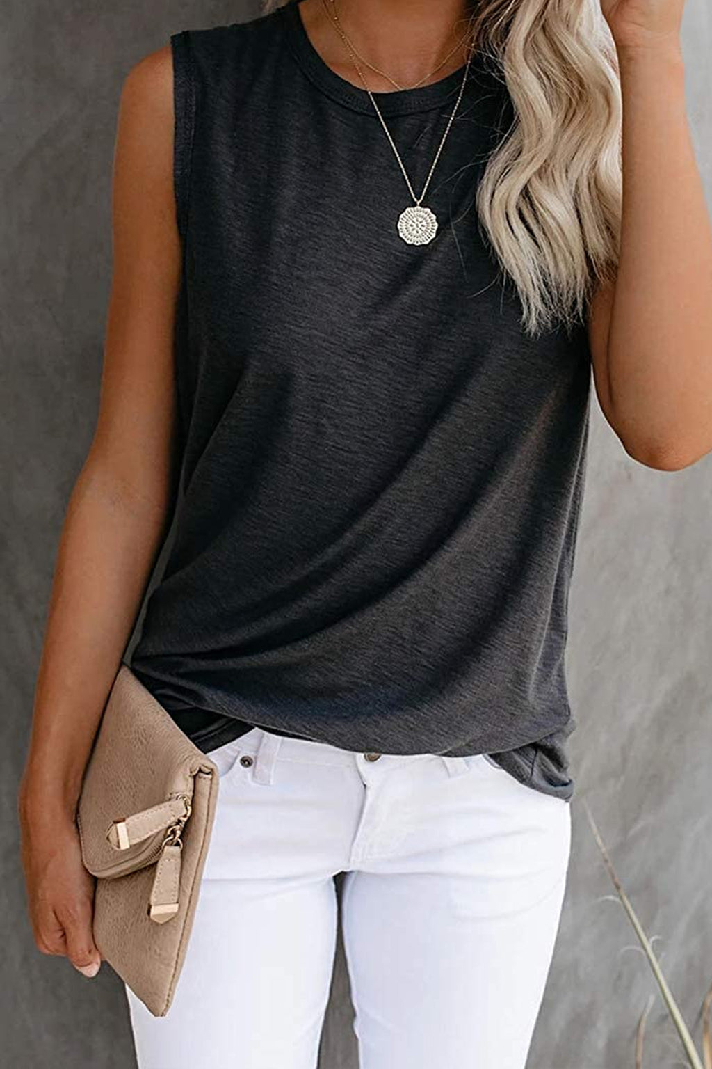 Bingerlily Women's Charcoal Sleeveless Flowy Tank Top