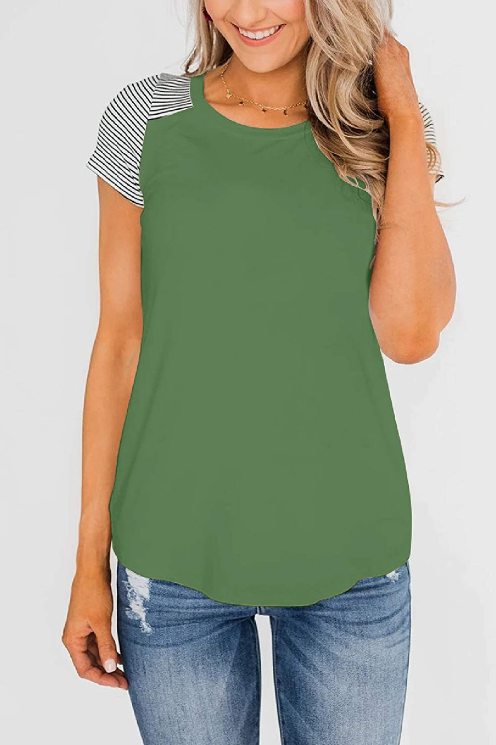 Bingerlily Green Short Sleeve Stripe Tops