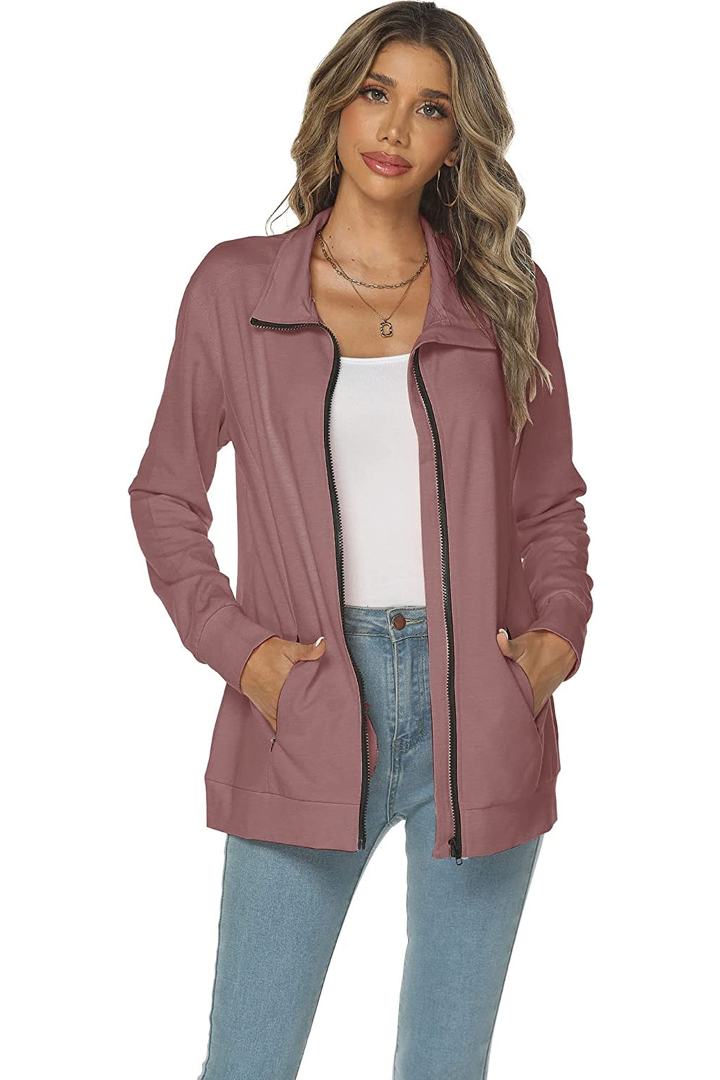 Bingerlily Women's Wine Red Zip Athletic Jacket
