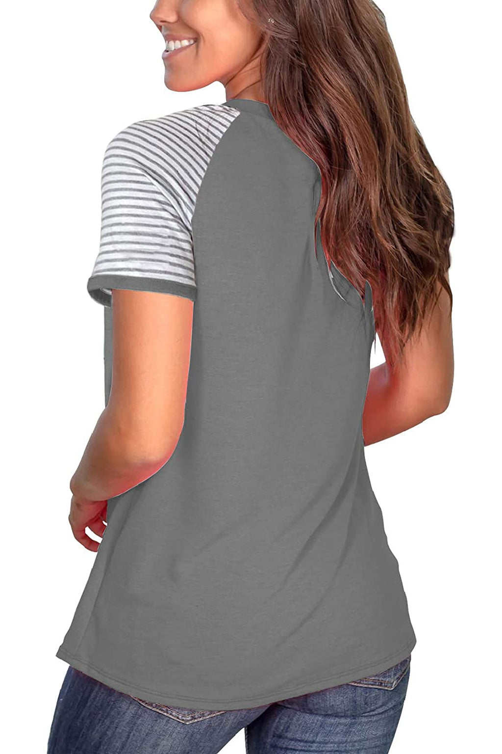 Bingerlily Gray Short Sleeve Stripe Tops