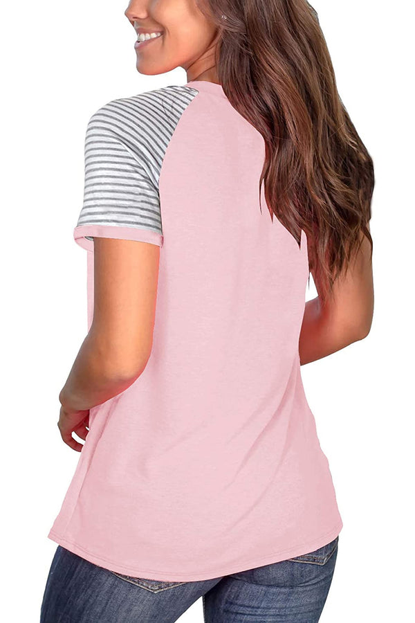 Bingerlily Pink Short Sleeve Stripe Tops